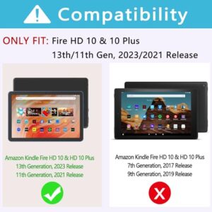 Tablet Case with Keyboard for Amazon Kindle Fire HD 10&10 Plus 11/13th Gen 10.1 inch,7 Color Rainbow Backlit Detachable Keyboard Magnetic Cover with Pen Slot HD 10 2021&2023 Black+Black