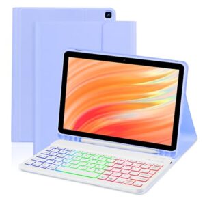 Tablet Case with Keyboard for Amazon Kindle Fire HD 10&10 Plus 11/13th Gen 10.1 inch,7 Color Rainbow Backlit Detachable Keyboard Magnetic Cover with Pen Slot HD 10 2021&2023 Purple+White