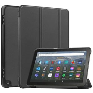 Tablet Cover for Amazon Kindle Fire HD 8 10th K72LL4(2020 Release),Ultra Slim Folio Stand Lightweight Leather Case for Kindle Fire HD 8 Plus/HD 8 2020/Kids 10th Gen 8″ (KST-Black)
