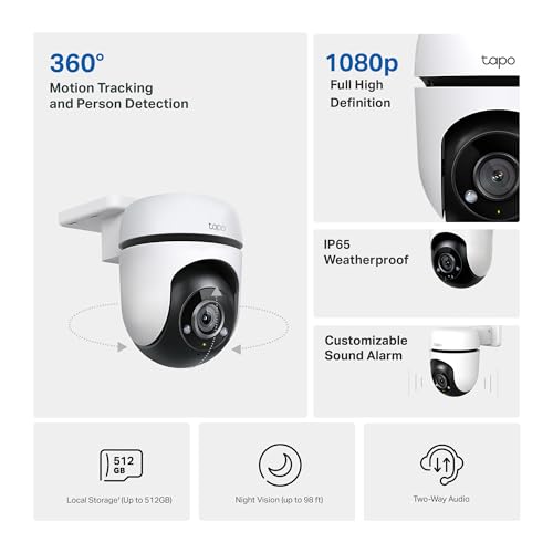 Tapo 1080P Outdoor Wired Pan/Tilt Security Wi-Fi Camera, 360° View, Motion Tracking, Works with Alexa & Google Home, Night Vision, Free AI Detection, Cloud & SD Card Storage(up to 512GB), Tapo C500… - Image 3