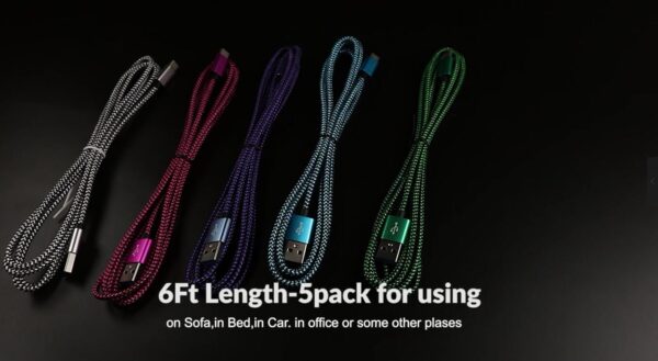 Teeind USB Type C Cable Fast Charging, Tpc001 5 Pack(6Ft 3A) Braided C Charger Cables Compatible with Samsung S10e/note 9/s10/s9/s8 Plus/A80/A50/A20 - Image 8