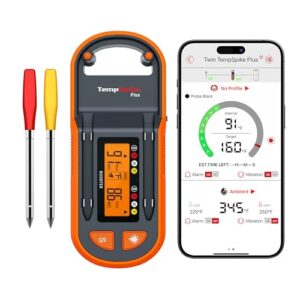 ThermoPro TempSpike Wireless Meat Thermometer with 2 Ultra-Thin Meats Probes, Bluetooth Meat Thermometer with Stand-Alone LCD Booster for BBQ, Oven, Grill, Kitchen, Smoker, Rotisserie, Red and Yellow