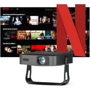 【Thinnest & Netflix-Licensed Projector】Smart Mini Projector with WiFi and Bluetooth, Auto Focus & Keystone Portable Outdoor Projector, VOPLLS Native 1080P 4K Supported Home Movie Projector(black)