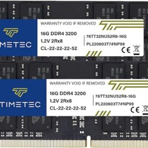Timetec 32GB KIT(2x16GB) DDR4 3200MHz (or 2933MHz or 2666MHz) PC4-25600 Non-ECC Unbuffered 1.2V CL22 2Rx8 Dual Rank 260 Pin SODIMM Laptop Notebook PC Computer Memory RAM Module Upgrade