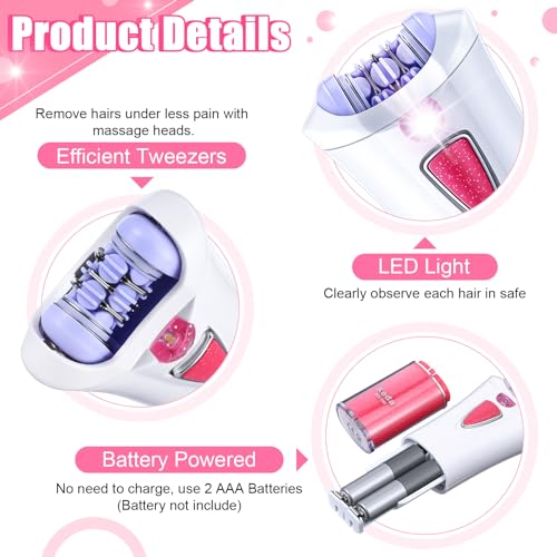 Tondiamo 4 Pcs Epilator Hair Removal for Women with Light Smooth Glide Epilator LED Face Hair Facial Remover Epilator Bikini Leg Hair Removal Cordless Razor Epilators for Women Gift - Image 5