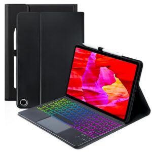 Touchpad Keyboard Case for Amazon fire Max 11 11.0-inch 2023(13th Generation),Rainbow Backlight Rechargeable Detachable Keyboard with Pen Holder for Tablet Cover (Black+Black)