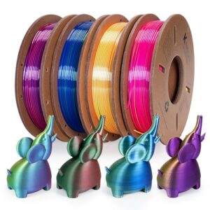 Tri Color Silk PLA 3D Printer Filament Bundle 1.75mm Color Changing PLA Filament Multi Pack Bundle 4 Spool Each 250g (Multicolor: Red&Yellow&Blue; Red&Blue&Green; Red&Purple&Gold; Orange&Blue&Green)