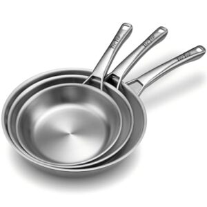Tri-Ply Stainless Steel Frying Pans Set,PFOA&PTFE Free Skillets,Chef’s Pan Set(8+10+12inch) Frying Pans for cooking,Induction Cookware Sets,Dishwasher and Oven Safe Kitchen set