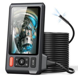 Triple Lens Sewer Inspection Camera with 50FT Semi-Rigid Cable, DEPSTECH 5″IPS Screen Endoscope Camera with Lights, 1080P Industrial Borescope, Split Screen, Waterproof Drain Pipe Tool, Carrying Case