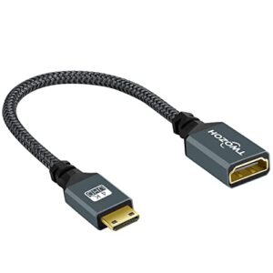Twozoh Mini HDMI to HDMI Adapter, Mini HDMI Male to HDMI Female Cable Adapter Support 1080P Full HD, 4K, 3D, for DSLR, Camera, Camcorder, Graphics Card, Laptop, Tablet, HDTV, Projector（0.6FT）
