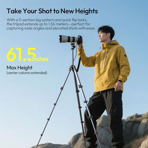 ULANZI Ombra 2 Camera Tripod 61.5 Inch, 360° Ball Head Travel Tripod Stand with Uka Quick Release Plate for DSLR Sony Canon Fujifilm Camera Smartphone Vlogging Photography with Phone Mount Carry Bag - Image 3