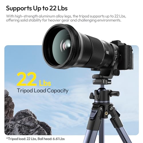 ULANZI Ombra 2 Camera Tripod 61.5 Inch, 360° Ball Head Travel Tripod Stand with Uka Quick Release Plate for DSLR Sony Canon Fujifilm Camera Smartphone Vlogging Photography with Phone Mount Carry Bag - Image 4