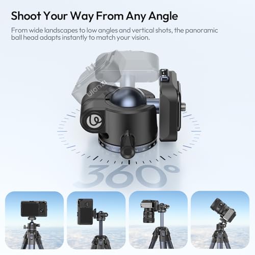 ULANZI Ombra 2 Camera Tripod 61.5 Inch, 360° Ball Head Travel Tripod Stand with Uka Quick Release Plate for DSLR Sony Canon Fujifilm Camera Smartphone Vlogging Photography with Phone Mount Carry Bag - Image 5