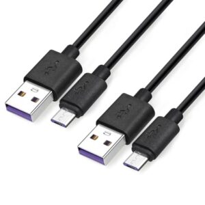 USB-A to Micro USB Cable 2-Pack 6ft – Fast Charging and Sync Cord for Samsung Galaxy S7/S6 Edge/J7/Note 5, LG, Sony, PS4, TV Stick, Android Smartphones – Durable Charger Cables, Black