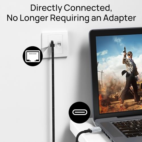 USB C to Ethernet Cable 10FT, Type C to RJ45 Nylon Cord, Gigabit Directly Connected, Compatible for MacBook Pro, iPad Pro, Smartphone, Laptop, PC - Image 3