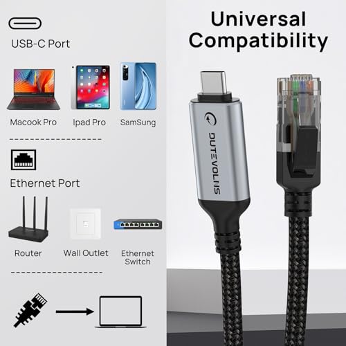 USB C to Ethernet Cable 10FT, Type C to RJ45 Nylon Cord, Gigabit Directly Connected, Compatible for MacBook Pro, iPad Pro, Smartphone, Laptop, PC - Image 8