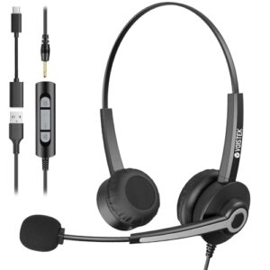 USB Headset with Microphone,Wired Stereo Headphones for Laptop/PC, Noise Cancelling Mic & in-Line Control, Ideal for Work, Office, Teams, Skype, Zoom,Computer