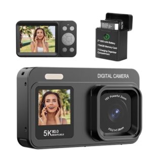 Upgraded 5K Dual Screen Digital Camera,80MP Vlog Photography Camera for YouTube,Campus,Travel,Compact Point & Shoot Camera for Teens & Beginners with Autofocus,18x Zoom,Anti-Shake,Black