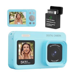 Upgraded 5K Dual Screen Digital Camera,80MP Vlog Photography Camera for YouTube,Campus,Travel,Compact Point & Shoot Camera for Teens & Beginners with Autofocus,18x Zoom,Anti-Shake,Blue