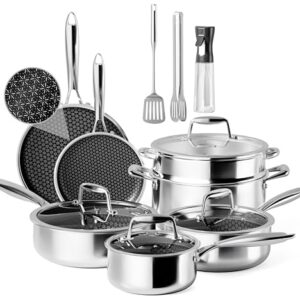 VONIKI Hybrid Tri-ply Stainless Steel Cookware Set, Pots And Pans Set Non Stick with Steamer Basket, Non Toxic Induction Cookware, Kitchen Cookware Sets PFOA & PTFE Free, Dishwasher and Oven Safe