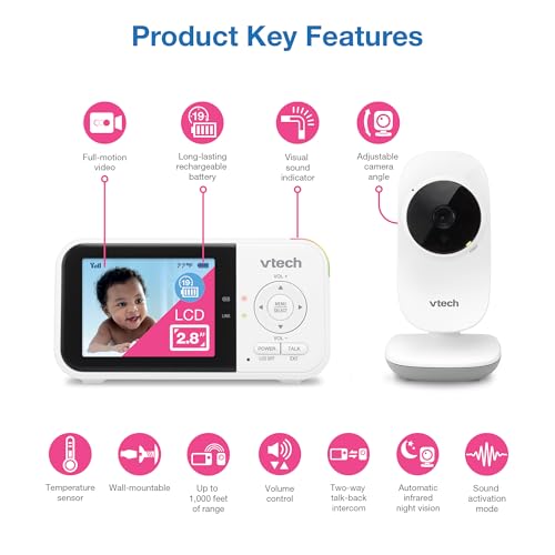 VTech VM819 Baby Monitor with Camera and Audio, 2.8” Screen Portable Baby Camera, Night Vision, 2-Way Audio, Temperature Sensor and Lullabies, Secure Transmission No WiFi, Ideal for Baby/Elderly/Pet - Image 3