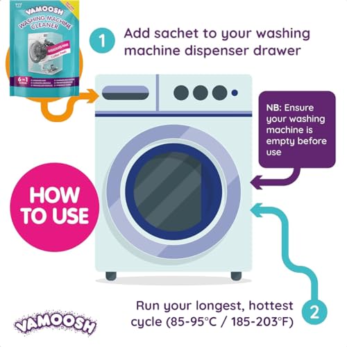 Vamoosh 6-in-1 Washing Machine Cleaner, Dissolves Hair, Removes Limescale, Deep Clean, Leaves Smelling Fresh, Descales. 2 Sachets, 2 Washes (Pink Grapefruit) - Image 3
