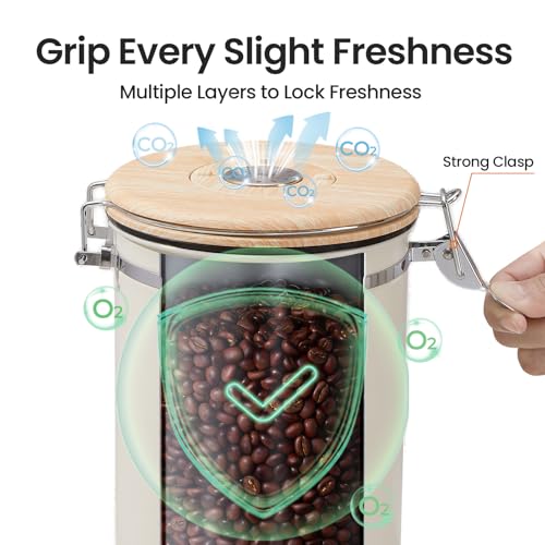 Veken Coffee Canister, 39OZ Large, Airtight Stainless Steel Food Storage Container for 2.2lbs Coffee Beans, Ground, Sugar, Tea, Flour, Cereal, Kitchen Bar Accessories with Date Tracker & Scoop, Cream - Image 5