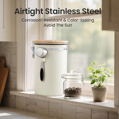 Veken Coffee Canister, 39OZ Large, Airtight Stainless Steel Food Storage Container for 2.2lbs Coffee Beans, Ground, Sugar, Tea, Flour, Cereal, Kitchen Bar Accessories with Date Tracker & Scoop, Cream - Image 7