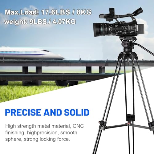 Video Tripod, COMAN 74" Professional Heavy Duty Camera Tripods with Quick Release Plate and 360° Fluid Head, Tall Travel Tripod Stand for DSLR, Camcorder, Aluminum Twin Tube Leg, Max Load:17.6lbs/8Kg - Image 5