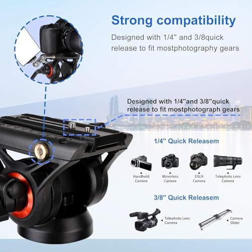 Video Tripod, COMAN 74" Professional Heavy Duty Camera Tripods with Quick Release Plate and 360° Fluid Head, Tall Travel Tripod Stand for DSLR, Camcorder, Aluminum Twin Tube Leg, Max Load:17.6lbs/8Kg - Image 6