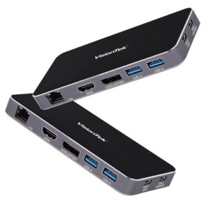 VisionTek VT350 Portable USB-C Dual Monitor Hub – 1x DP, 1x HDMI, 2X USB-A, 1x Ethernet, 1x USB-C for Windows/MacOS/ChromeOS/iOS