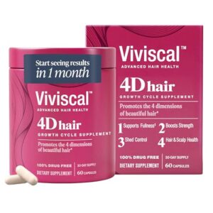 Viviscal 4D Hair Growth Cycle Supplements for Women for Full, Strong, and Healthy Hair; Made with Keratin, Vitamin A, Biotin, Zinc, 30 Day Supply, 60 Count