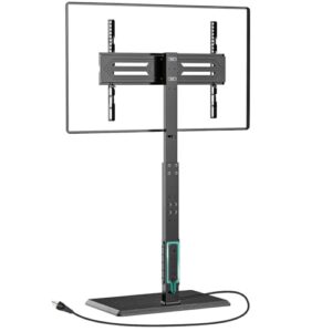 WALI Floor TV Stand with Power Outlet, Tall TV Stand Mount for 32-70 inch TV up to 110 lbs, Swivel and Height Adjustable TV Stands with Wood Base for Bedroom, Office(TVDVD-7P), Black