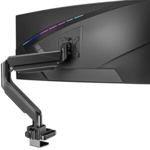 WALI Ultrawide Monitor Arm for 13 to 49 Inch Heavy Duty Curved Screens, Holds 33 Lbs, Adjustable Gas Spring Single Monitor Desk Mount with C-Clamp, Grommet Base, 75×75/100×100 VESA, (GSM001XL), Black
