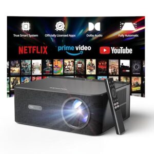 WEWATCH WP01 Smart Projector with WiFi and Two Way Bluetooth, Netflix Licensed & DoIby Audio, Movie Projector for Home Theater/Outdoor, 800 ANSI Lumen 1080P Full HD, Auto Focus & Keystone, Zoom