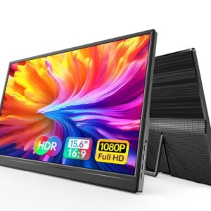 WGK Portable Monitor 15.6-inch 1080P USB-C HDMI Ultra Slim Travel Monitor with Kickstand for Laptop, PC, Mac Phone, PS, Xbox, Swich Gaming Monitor IPS Slim Zero Bezel