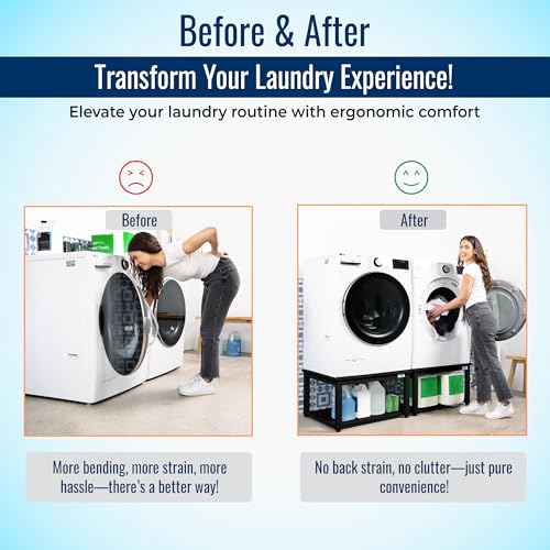 Washer and Dryer Pedestals - Ergonomic 27" Platform - 16" Height with Easy Setup - Supports Up to 800 lbs - Alloy Steel with Leak Protection - Includes Drain Pan & Hose - Black Finish - Image 3