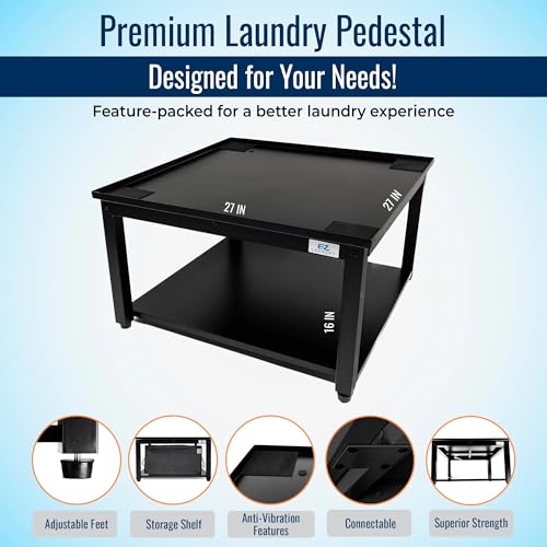 Washer and Dryer Pedestals - Ergonomic 27" Platform - 16" Height with Easy Setup - Supports Up to 800 lbs - Alloy Steel with Leak Protection - Includes Drain Pan & Hose - Black Finish - Image 4