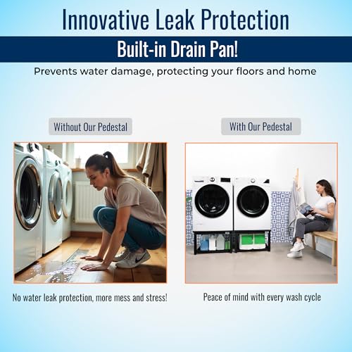 Washer and Dryer Pedestals - Ergonomic 27" Platform - 16" Height with Easy Setup - Supports Up to 800 lbs - Alloy Steel with Leak Protection - Includes Drain Pan & Hose - Black Finish - Image 5