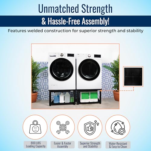 Washer and Dryer Pedestals - Ergonomic 27" Platform - 16" Height with Easy Setup - Supports Up to 800 lbs - Alloy Steel with Leak Protection - Includes Drain Pan & Hose - Black Finish - Image 6