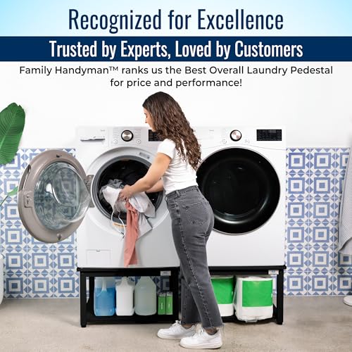Washer and Dryer Pedestals - Ergonomic 27" Platform - 16" Height with Easy Setup - Supports Up to 800 lbs - Alloy Steel with Leak Protection - Includes Drain Pan & Hose - Black Finish - Image 7