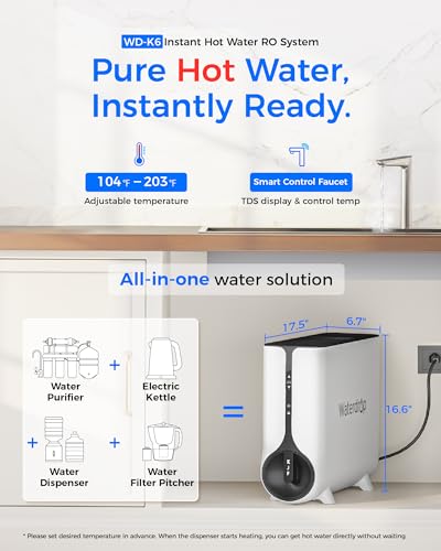Waterdrop Reverse Osmosis System, Instant Hot Water Dispenser, 600 GPD, Reduce PFAS, Tankless, 2:1 Pure to Drain, Under Sink, TDS Reduction, Smart LED Faucet, Hot and Cold Water Dispenser Faucet - Image 3