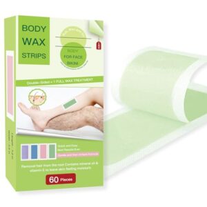 Wax Strips – 60 Strips Removal Waxing Strips patch/Patches Hair Body Wax Strips for Hair Removal at Home for Men and Women Contains Depilatory patch 60 wax strips + 12 calming oil wipes