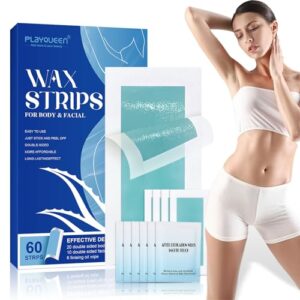 Wax Strips for Hair Removal, 60 Count – 40 for the Body, 20 for the Face, 6 Big Oil Wipes,Waxing Strips for Women & Men,Hair Remover Wax Kit for Face, Legs, Arms, Armpits, Bikini