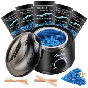 Waxing Kit Wax Warmer Easkep – Wax Kit Hair Removal 6 Adjustable Temperature with 5 Packs Hard Wax Beads and 20 pcs Wooden Applicator Sticks Painless for Legs Face Underarm Bikini Brazilian