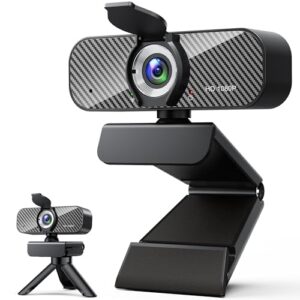 Webcam Full HD 1080P with Built-in Microphone and Rotatable Tripod, Carbon Fiber Board and Privacy Cover, Auto Light Correction, Adjustable FOV, Plug&Play for Zoom/Skype/Facetime/YouTube, Laptop/PC