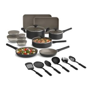 bella 21 Piece Kitchen Set with EverGood™ Ceramic Nonstick Coating​, Dishwasher & Oven Safe, All Stovetops Compatible, Tempered Glass Lids & Cool Touch Handles, Black