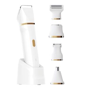 ele ELEOPTION Electric Razors for Women 5-in-1 Waterproof Wet Dry Electric Shaver with USB Charge Dock, Legs Hair Remover, Body Shaver for Beard Bikini Trimmer for Women White