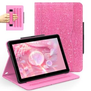 for Amazon Fire HD 10 Tablet Case (13th/11th Generation 2023/2021 Released), PU Leather Folio Cover with Multi-Angle Stand/Pen Holder, Auto Wake/Sleep for HD 10/10 Plus, Pink Glitter