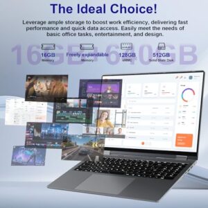 jumper Laptop 16 inch, Laptop Computer with 1 Year Office 365, 16GB DDR4 640GB Storage, Backlit Keyboard, Fingerprint Reader, 7000mAh, WiFi 6, 1920×1200, 360 Degree Rotation, Type-C Full Function